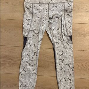 Athleta Gray Leaf Pattern Leggings